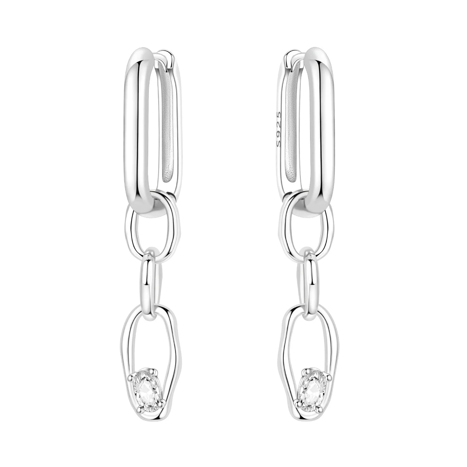 925 Sterling Silver Tassel Zircon Ear Studs Sparkling Hoop Earrings Gift