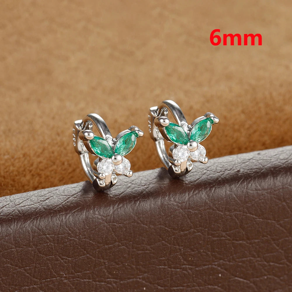 Stainless Steel Zircon Butterfly Minimal Hoop Earrings Gold Huggie
