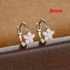 2PCS Huggies Hoop Earrings Stainless Steel Crystal Zirconia Flower