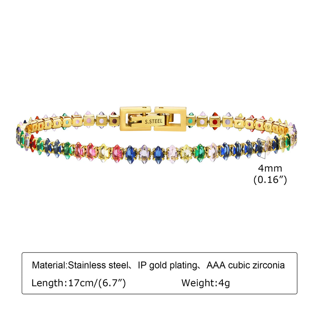 Charms Tennis Bracelet for Women, Cubic Zirconia Chain Bracelet Adjustable,Stainless Steel Miami Link CZ Bangle Gift