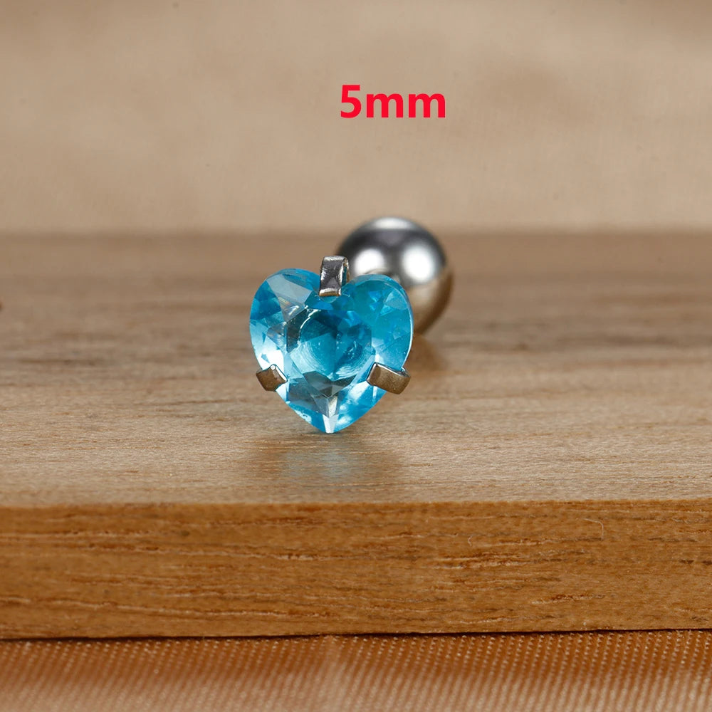1PC Fashion Zircon Heart Helix Tragus Piercing Stud Earrings Steel