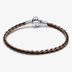 New 925 Silver Sparkling Heart to Heart Double Loop Leather Rope Weaving Bracelet Fashion DIY Charm Exquisite Jewelry Gift