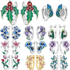 925 Sterling Silver Blue Leaf Plant Ear Studs Hoop Earrings Jewellery Gift