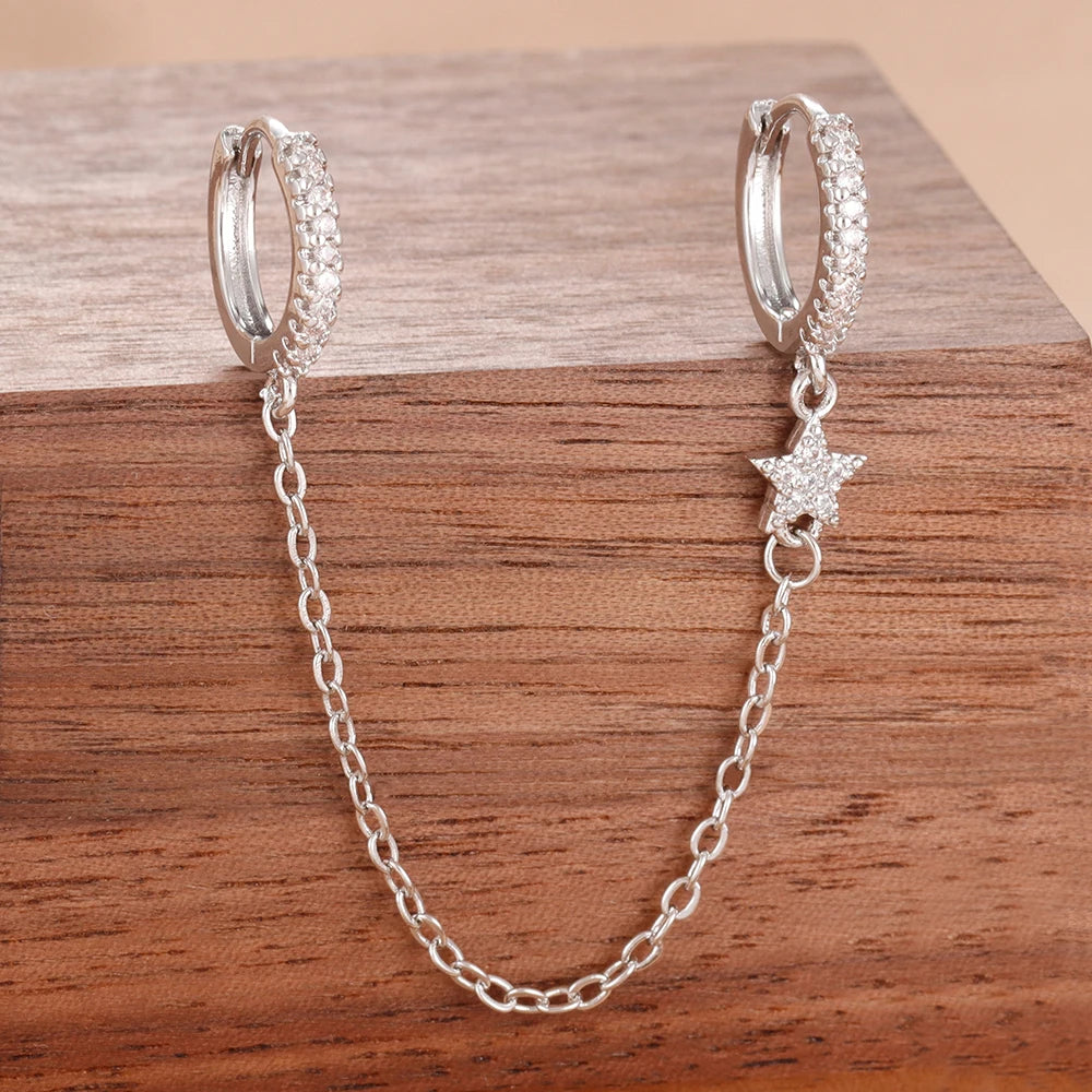 Stainless Steel Gold Colour Chain Dangle Drop Earrings Clip Earring