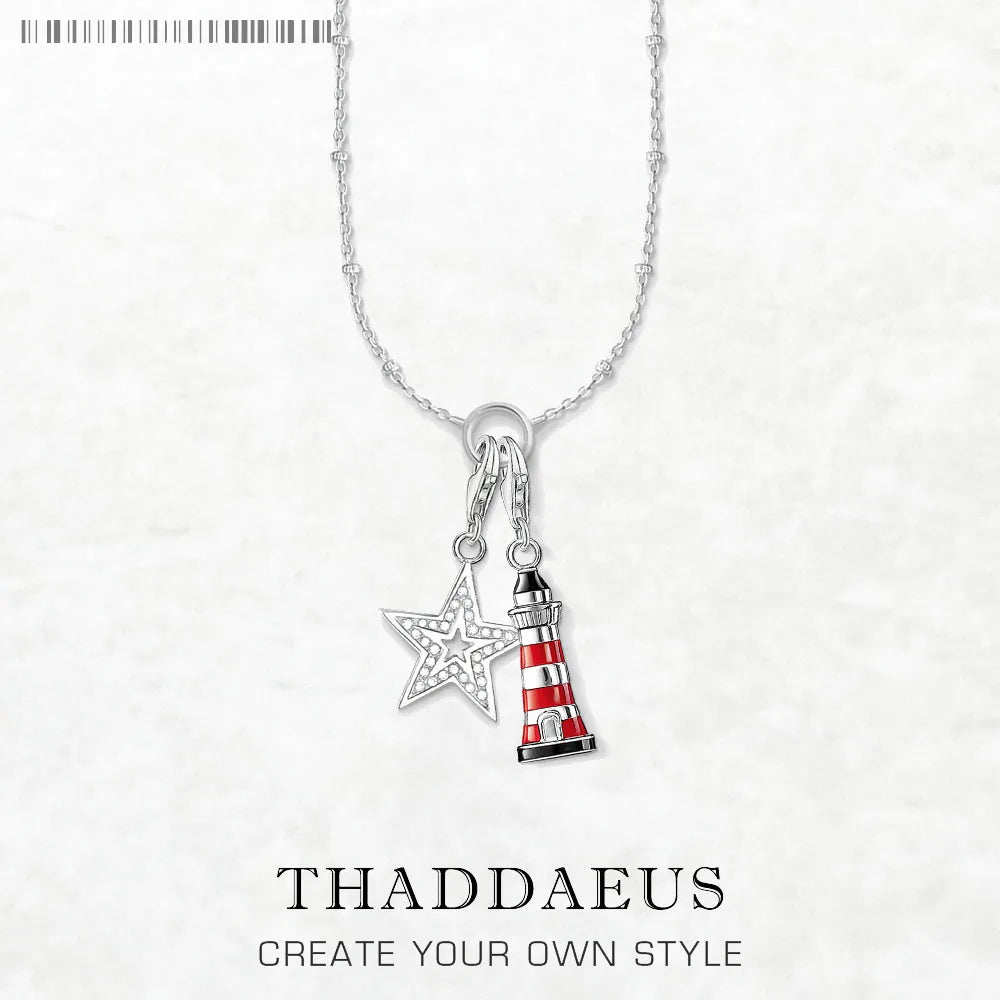 Star & Lighthouse Charm Necklace 925 Sterling Silver Trendy Jewellery Gift