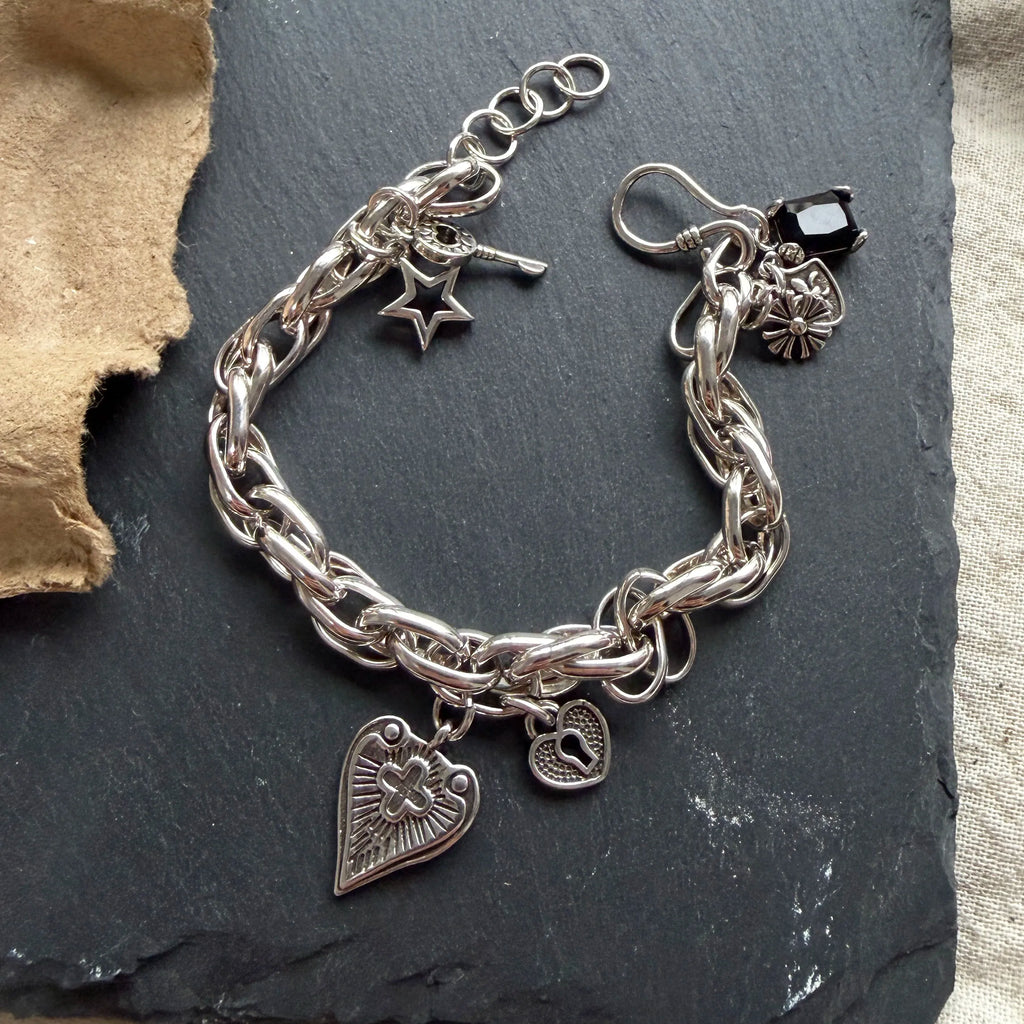 100% Solid 925 Sterling Silver Metal Bracelet for Women Men Vintage Heart Letters Handmade Simple Birthday Gift