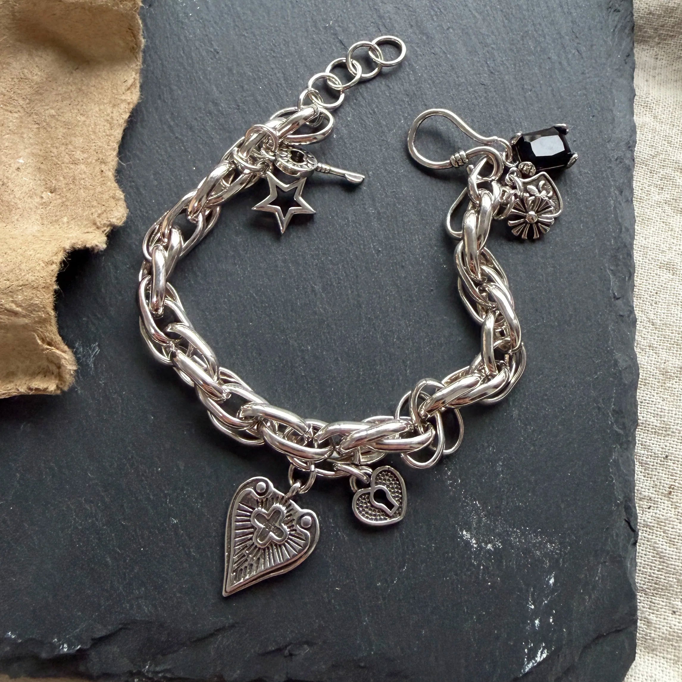 100% Solid 925 Sterling Silver Metal Bracelet for Women Men Vintage Heart Letters Handmade Simple Birthday Gift