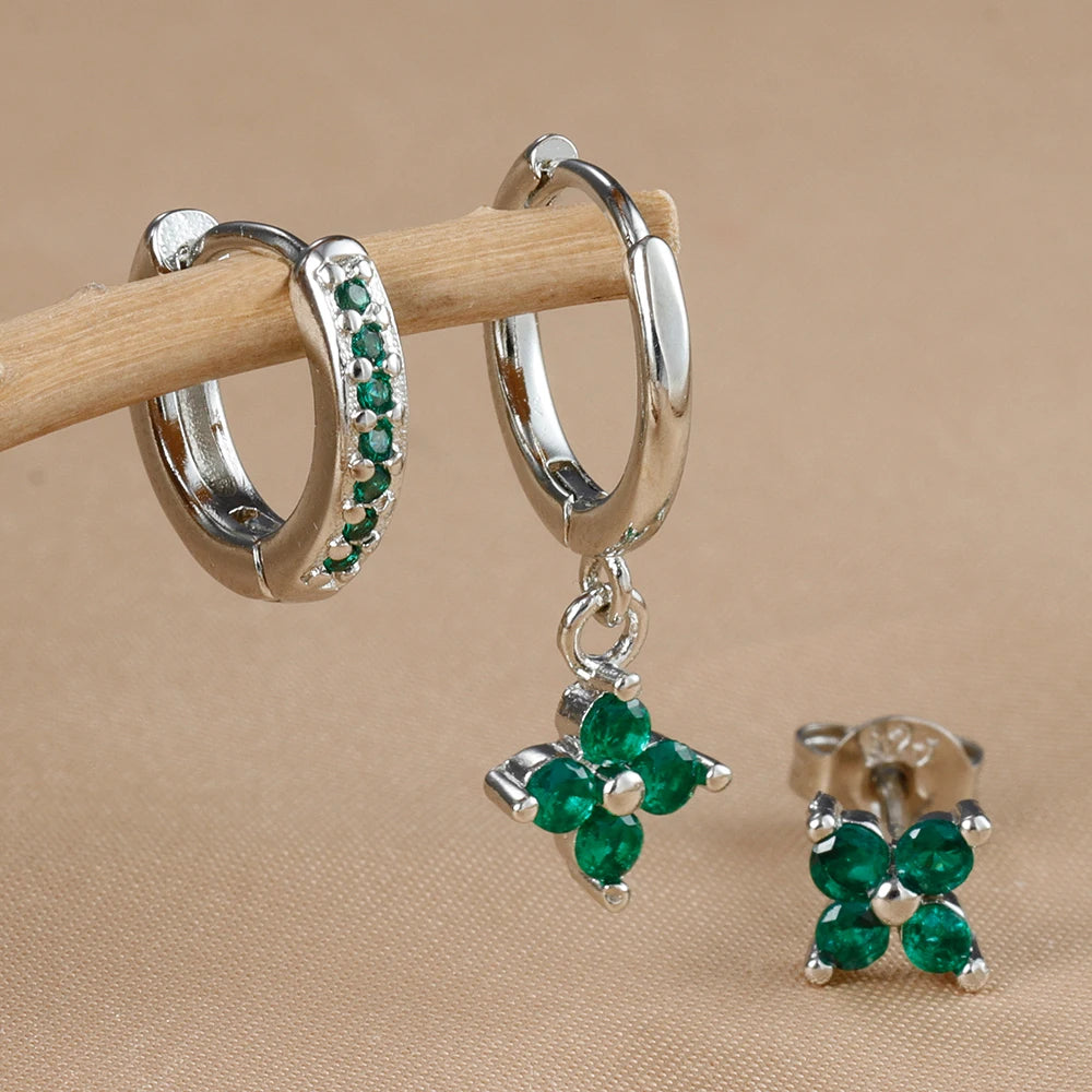 3PCS Gold Colour Crystal Zirconia Drop Earrings Flower Dangle Set