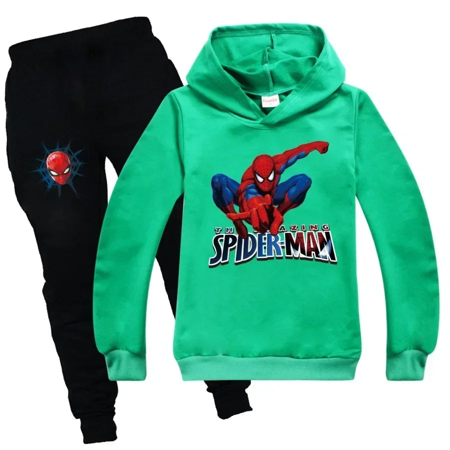 Kids Spiderman Print Hoodie & Pants Suit Boys Girls Casual Clothing Set
