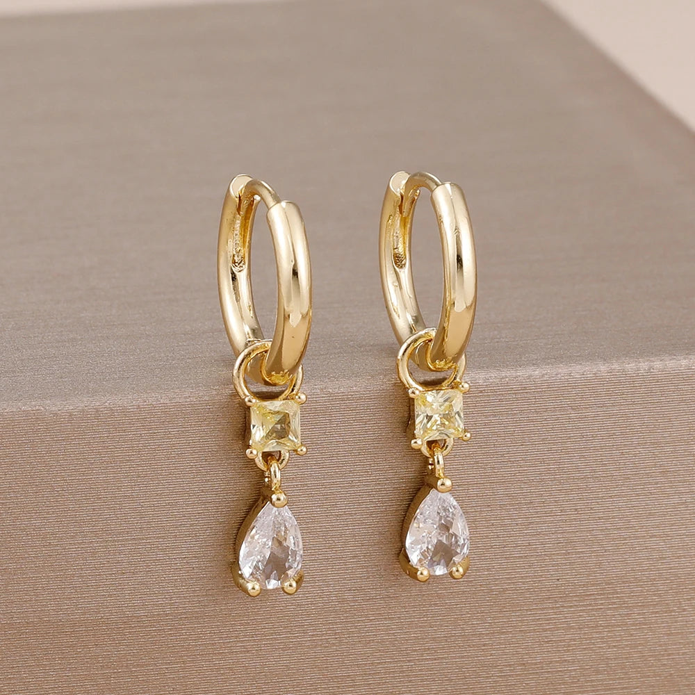 Exquisite Stainless Steel Yellow Zircon Water Drop Hoop Earring
