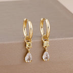 Exquisite Stainless Steel Yellow Zircon Water Drop Hoop Earring
