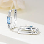 925 Sterling Silver Minimalist Blue Zircon Hoop Earrings Anniversary Gift