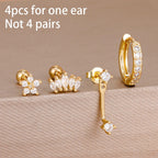 4pcs Korean Stainless Steel Zircon Water Drop Piercing Earrings Set