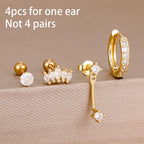 4pcs Korean Stainless Steel Zircon Water Drop Piercing Earrings Set