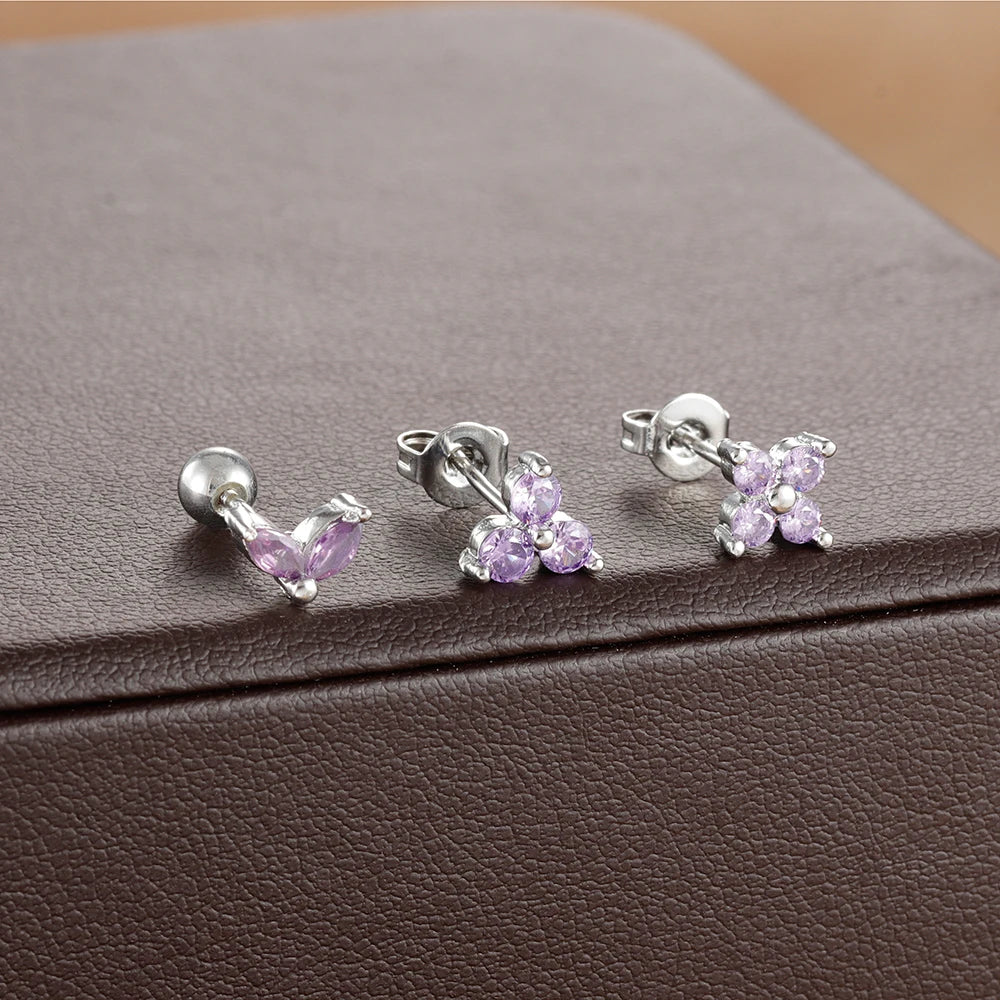 3PCS Stainless Steel Mini Zircon Cartilage Piercing Stud Earrings