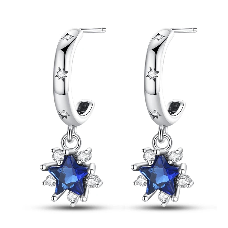 925 Sterling Silver Mysterious Star Moon Versatile Hoop Earrings Women's Gift