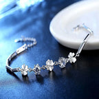Zircon Lucky Clover Bracelet 925 Sterling Silver Crystals Wedding Jewellery