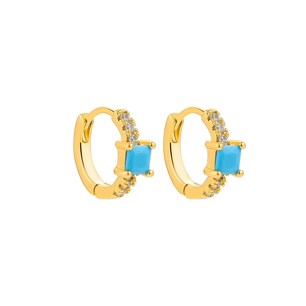 Fashion Crystal Zirconia Small Hoop Earring Geometric Circle Green