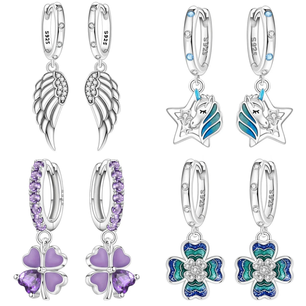 925 Sterling Silver Sparkling Wings Drop Earrings Trendy Anniversary Gift