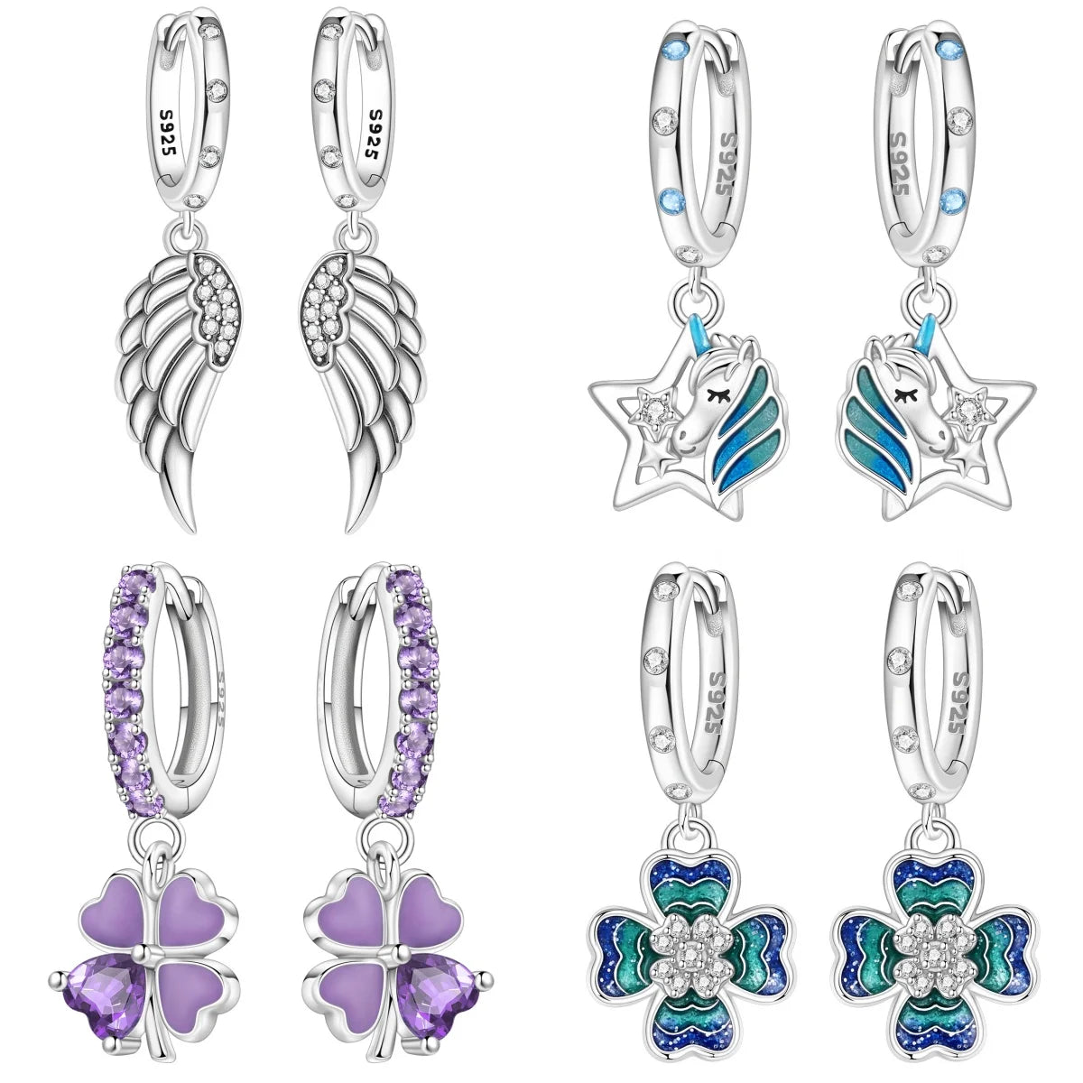 925 Sterling Silver Sparkling Wings Drop Earrings Trendy Anniversary Gift