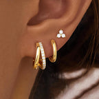 New Stainless Steel Double-layer Circle Huggies Gold Colour Zircon