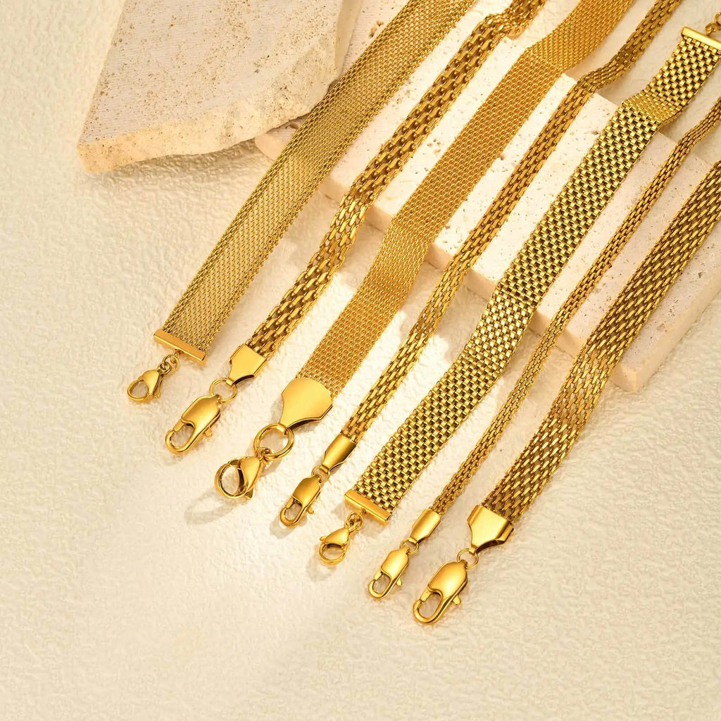 Stainless Steel 18K Gold Plated Bracelet for Women, Adjustable Weaving Mesh Chain, Exquisite Jewelry Gift