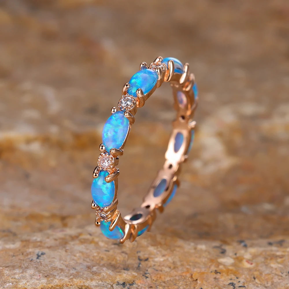 Bride Small Oval Stone Ring White Fire Opal Stacking Rings For Women Silver Gold Color Luxury Zircon Lover Wedding Bands Jewelry