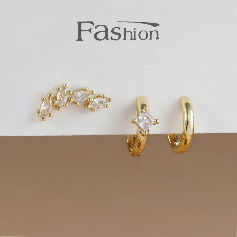 3PCS Trendy Double-layer Circle Cubic Zircon Star Hanging Earrings