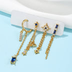 New Stainless Steel Zirconia Chain Hoop Earring Blue Star Moon Square