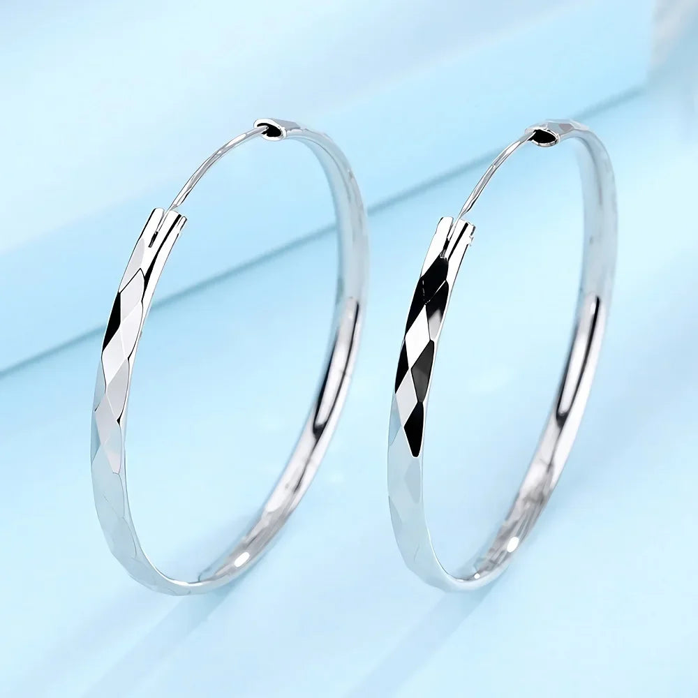 925 Sterling Silver 5cm Big Circle Hoop Earrings Women Luxury Party Jewellery