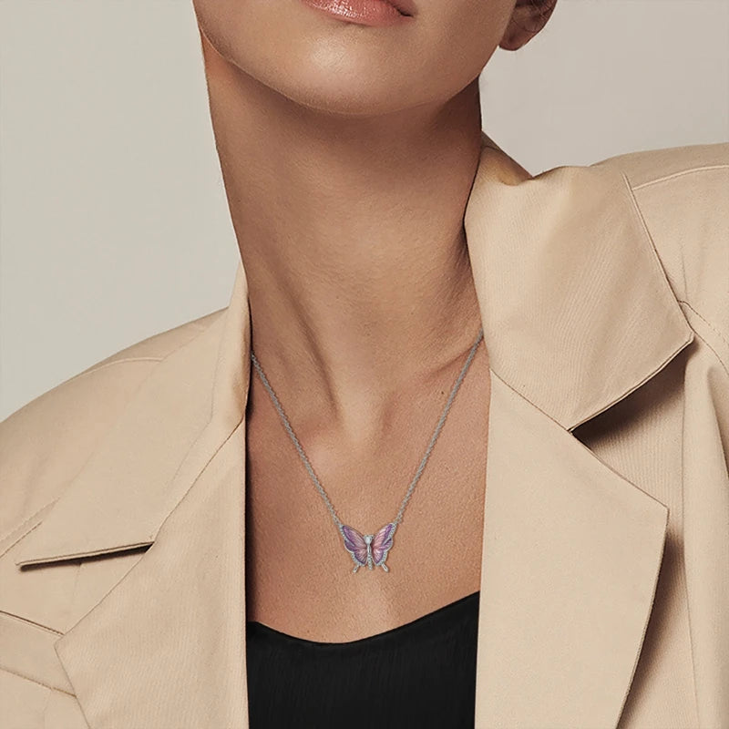 2025 New 925 Sterling Silver Necklace Zircon Heart Butterfly Simple Necklaces For Women Anniversary Birthday Jewelry Gift Female