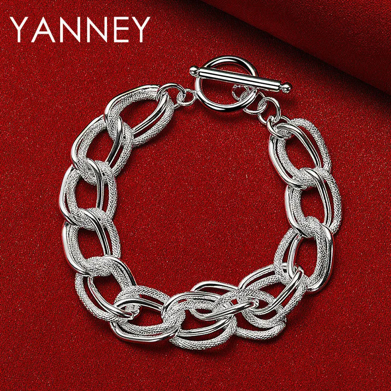 925 Sterling Silver 8-inch Frosted Knot Bracelet Men Women Wedding Jewellery