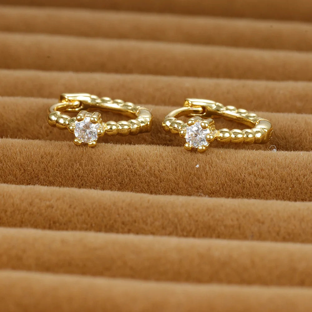 2023 Simple Crystal Zircon Small Hoop Earrings Disc Pendant Piercing