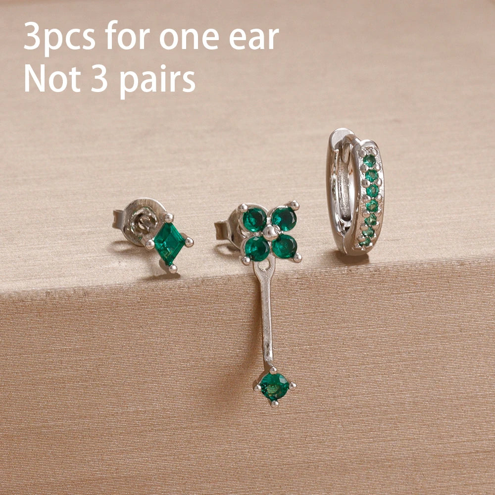 3PCS Fashion Simple Zircon Hoop Earrings Set Stainless Steel Punk