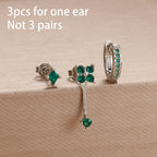 3PCS Fashion Simple Zircon Hoop Earrings Set Stainless Steel Punk