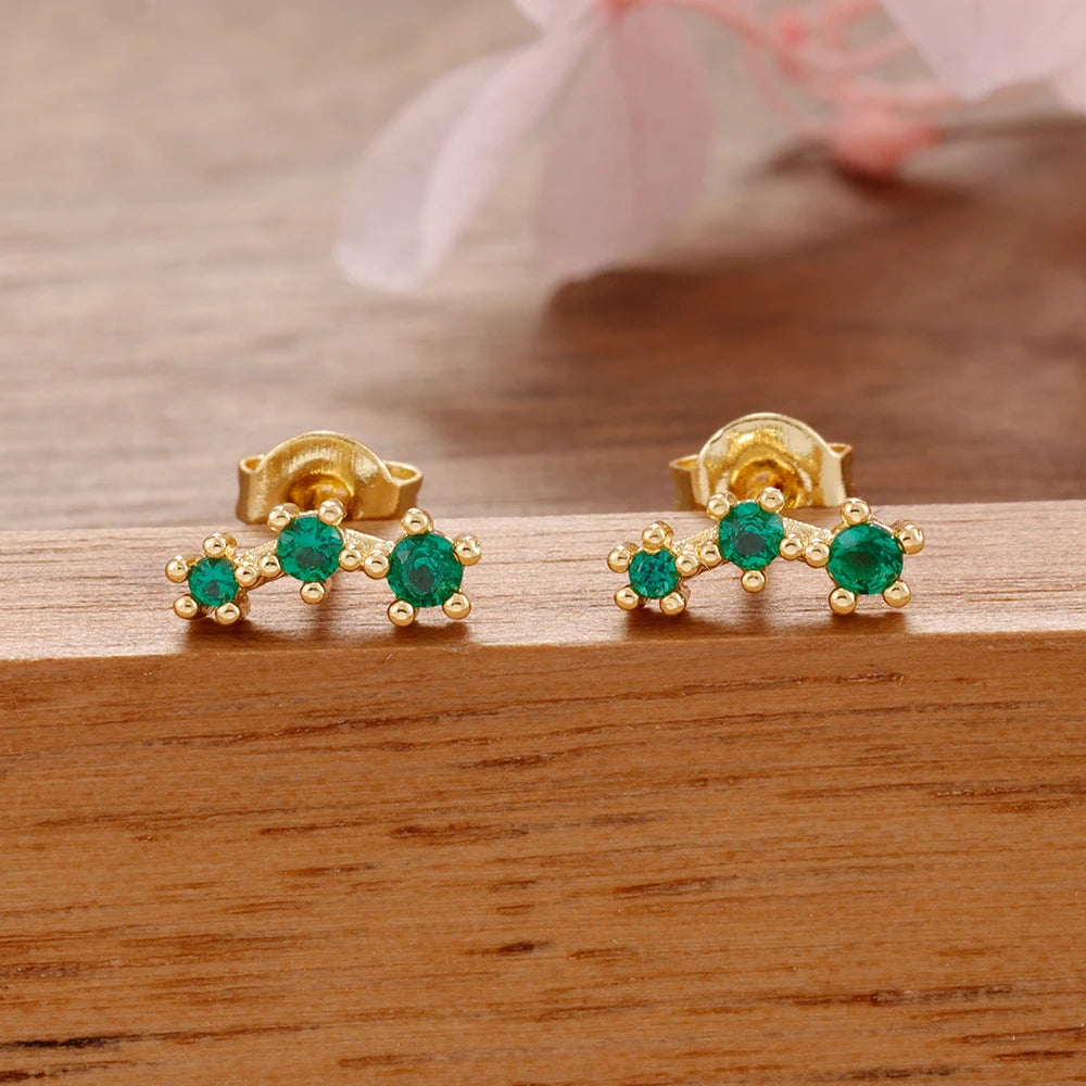 14K Gold Plated Stainless Steel Small Stud Earrings Mini Zircon