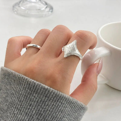 925 Sterling Silver Sanding Star Adjustable Rings For Women Dating Ring Wedding Elegant Jewelry Ladies Accessories Jewellery