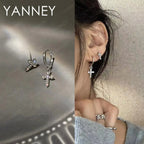 925 Sterling Silver Cross Zircon Stud Earrings Men Women Sparkling Jewellery