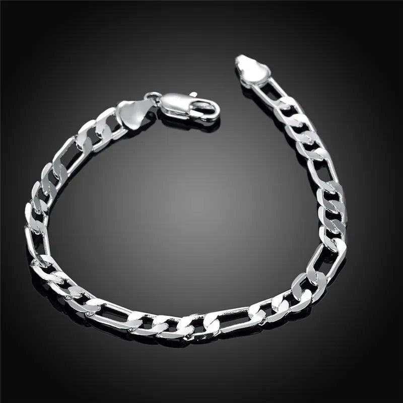 6/8/10/12mm Men Women Link Chain Bracelet 925 Sterling Silver Noble Jewellery