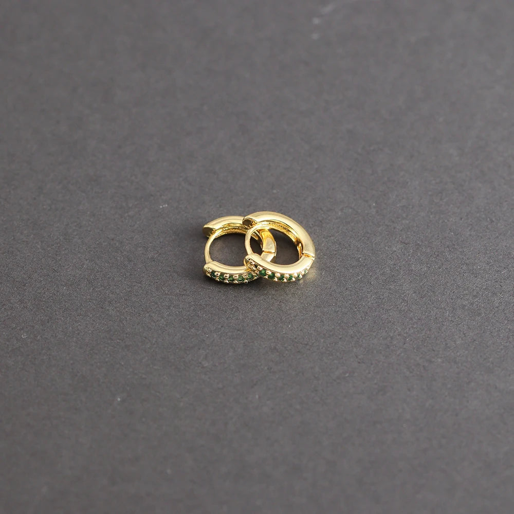 1 Pair Green Little Huggies Stainless Steel Hoop Earrings Tiny Rings