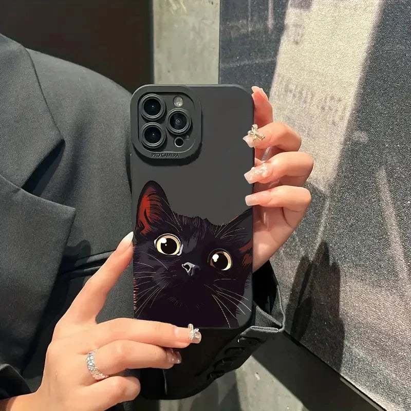 Cute Black Cat Silicone Case for iPhone 17 16 15 14 13 12 Pro Max