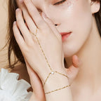 Stainless Steel Hand Chain Ring Bracelet for Women, Adjustable Gold Plated Doule-layer Bracelets, Christmas Party Jewelry