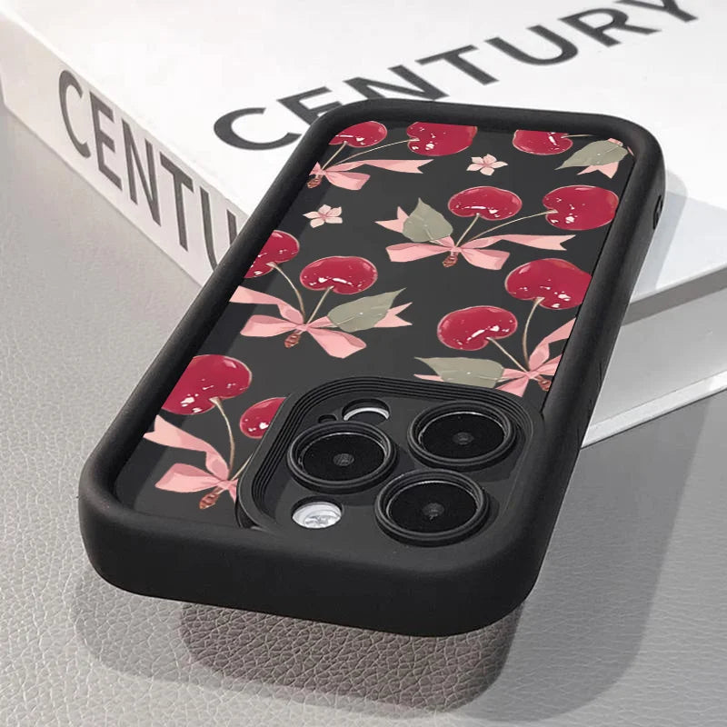 Small Cherry Pattern Case for iPhone 17 16 15 14 13 12 11 Pro Max XR XS Mini