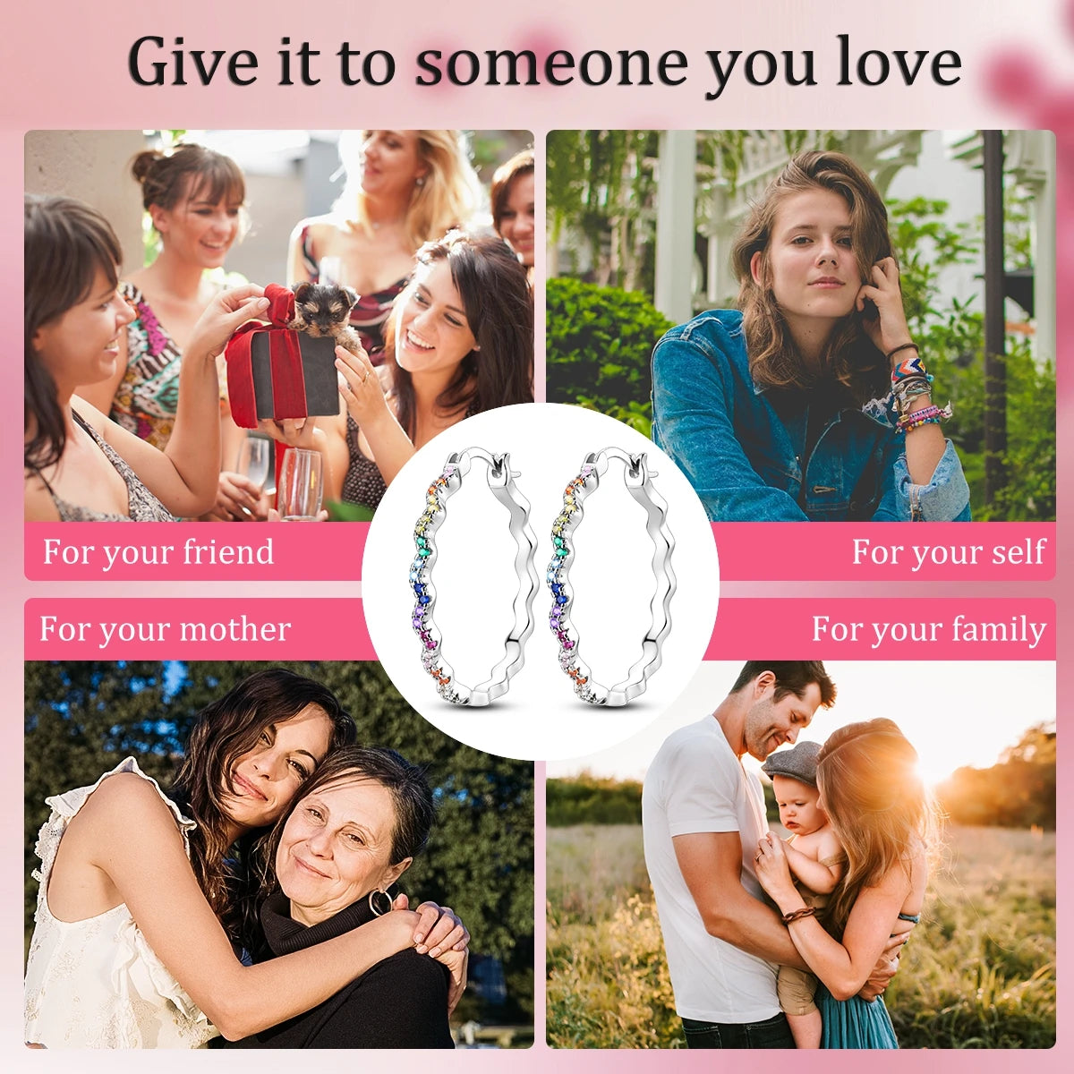 925 Sterling Silver Colourful Wavy Versatile Hoop Earrings Women's Jewellery