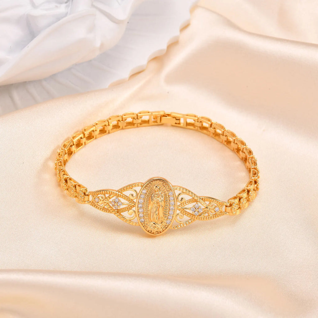 Guadalupe Virgin Mary Bracelet for Women, Zirconia Catholic Bracelet Bangle, Religious Baptism Hypoallergenic Non Tarnish