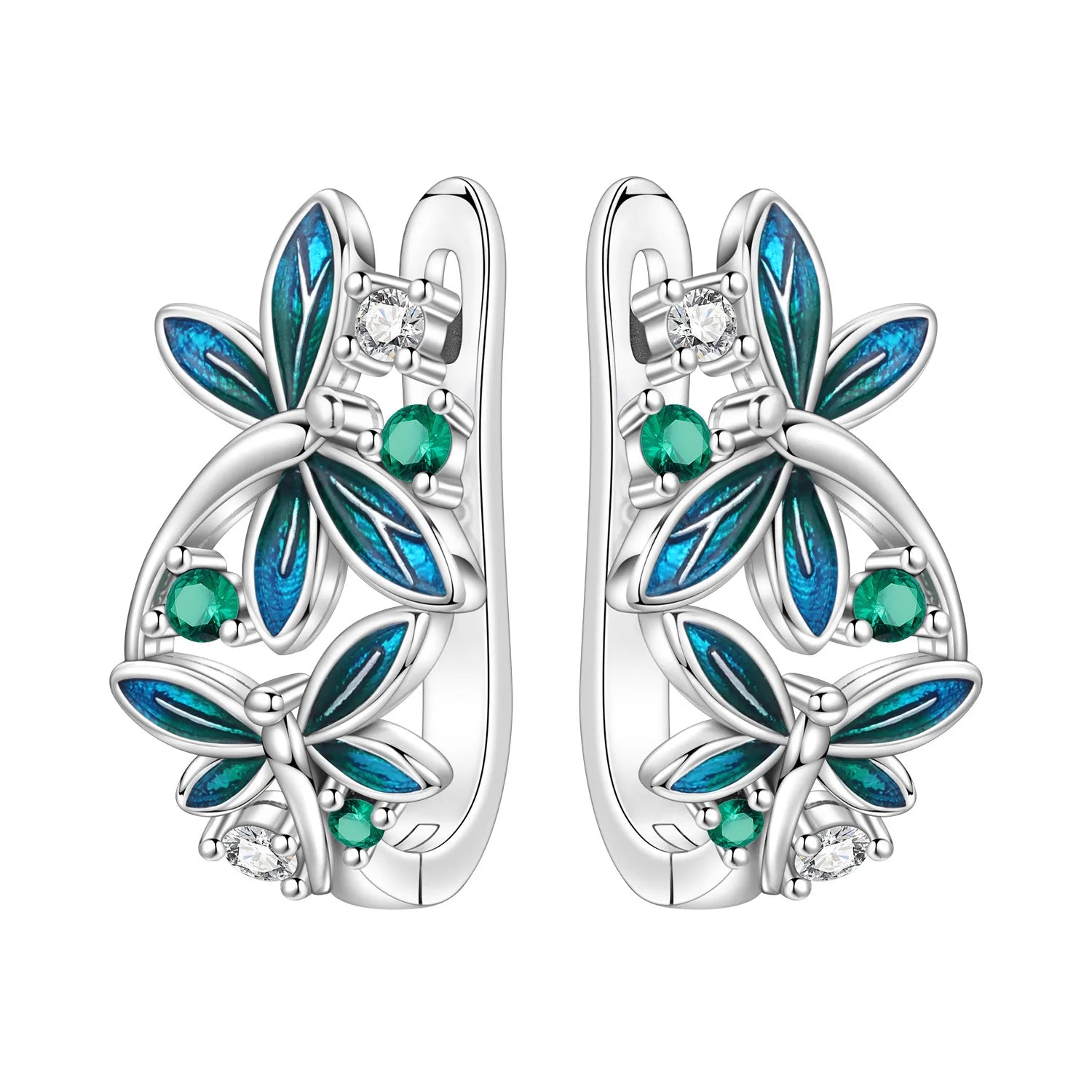 925 Sterling Silver Blue Leaf Plant Ear Studs Hoop Earrings Jewellery Gift