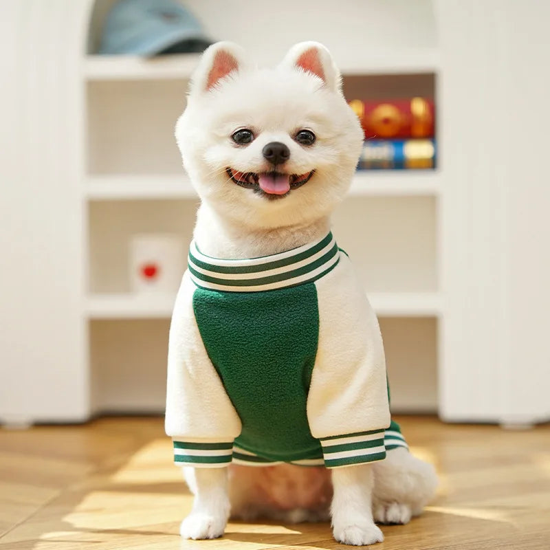 Fleece Dog Jacket Sporty Baseball Style Puppy Clothes Small Medium Breeds