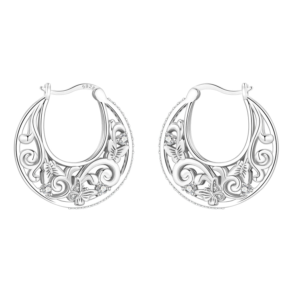 925 Sterling Silver Bees Butterflies Zircon Circle Hoop Earrings Jewellery
