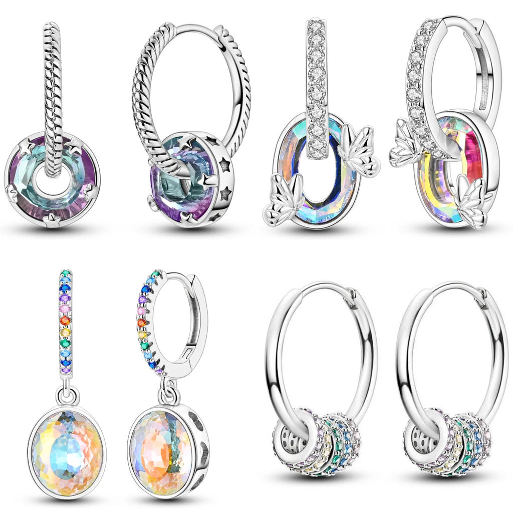 925 Sterling Silver Crystal Circular Eardrops Fashion Versatile Drop Earrings