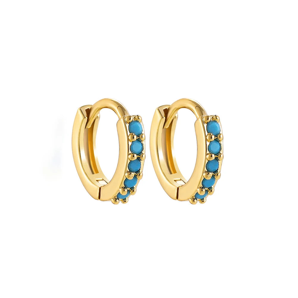 Fashion Crystal Zirconia Small Hoop Earring Geometric Circle Green